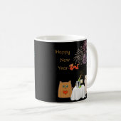 新年の花火と猫のエレガントお祝い コーヒーマグカップ (正面右)