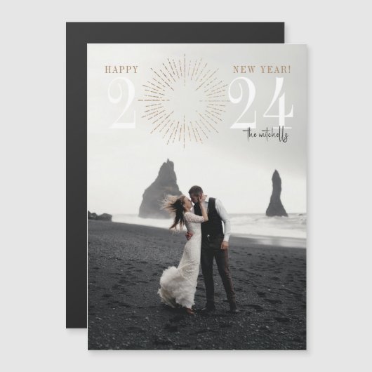 新年の花火バーストホリデーエレガントマグネット マグネット招待状 (正面/裏面)