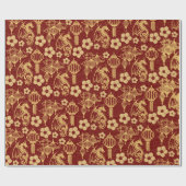 新年の赤と金ゴールドの高級パタ中国のーン ラッピングペーパー (フラット)