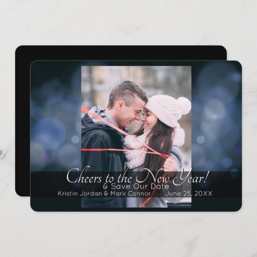 新年の輝き日付を保存 招待状 (正面/裏面)