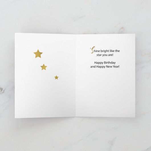 新年の金ゴールドとシルバールッキングの誕生日 カード (内部)