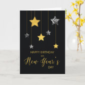 新年の金ゴールドとシルバールッキングの誕生日 カード (黄色い花)