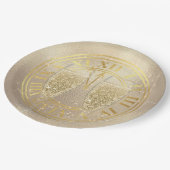 新年の金ゴールドシャンパングラスオンクロック ペーパープレート (アングル)