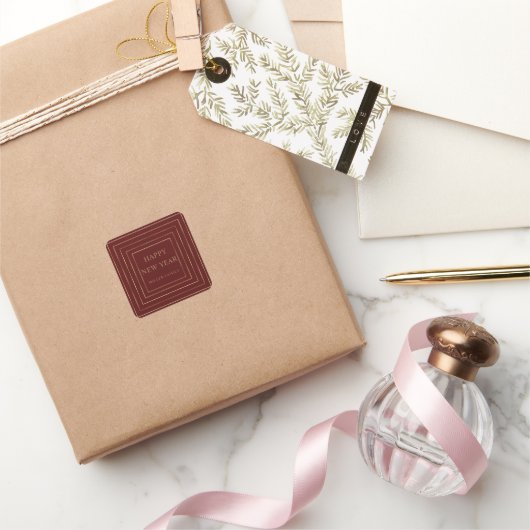 新年の金ゴールド縁ど赤 スクエアシール (ギフト)