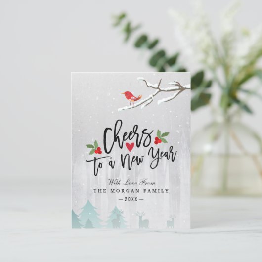 新年の雪の不思議の国へのメリークリスマスの応援 シーズンポストカード (スタンド正面)