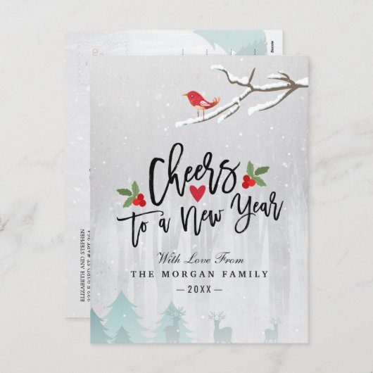 新年の雪の不思議の国へのメリークリスマスの応援 シーズンポストカード (正面/裏面)