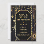 新年の願いブラック&金ゴールドパーティの招待状 招待状 (正面)