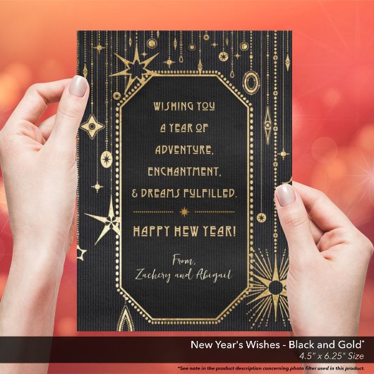 新年の願い黒い金ゴールド写真 シーズンカード
