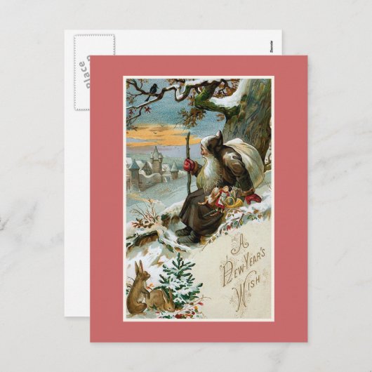 "新年の願い"のヴィンテージ シーズンポストカード (正面/裏面)