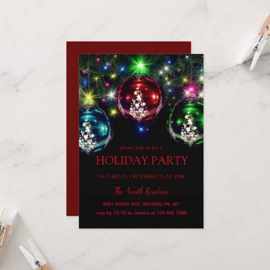 新年の飾り、クリスマススター 招待状 (正面/裏面インサイチュ)