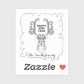 新年の魔法白黒トナカイ シール (シート)