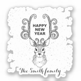 新年の魔法白黒トナカイ シール