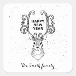 新年の魔法白黒トナカイ スクエアシール