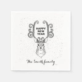 新年の魔法白黒トナカイ スタンダードカクテルナプキン