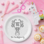 新年の魔法白黒トナカイ ペーパープレート (パーティー)