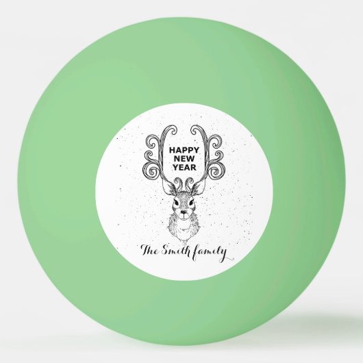 新年の魔法白黒トナカイ 卓球ボール (正面)