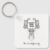 新年の魔法白黒トナカイKeychai キーホルダー (正面)
