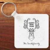 新年の魔法白黒トナカイKeychai キーホルダー (正面)