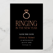 新年の鳴き声を上げる日付を保存 箔シーズンカード (正面)