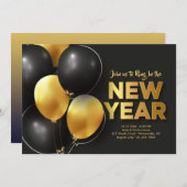 新年の黒と金ゴールド招待状 招待状 (正面/裏面)