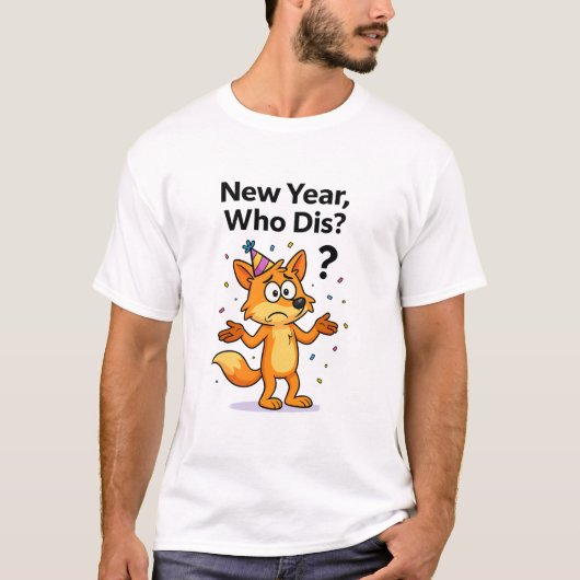 新年は誰だ? – 困ったキツネのパーティーカートゥーン Tシャツ (正面)