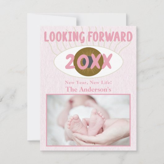 新年を楽しみに家族のお祝いピンク シーズンカード (正面)