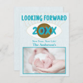 新年を楽しみに家族のお祝いブルー シーズンカード (正面/裏面)