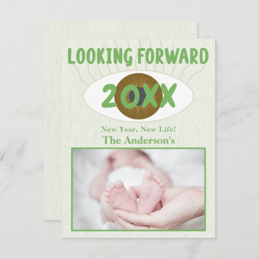 新年を楽しみに家族のお祝い緑 シーズンカード (正面/裏面)