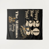 新年を祝おうグラマラスなブラックパーティー タペストリー (正面(横))