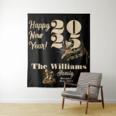 新年を祝おうグラマラスなブラックパーティー タペストリー (インサイチュ)