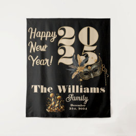 新年を祝おうグラマラスなブラックパーティー タペストリー