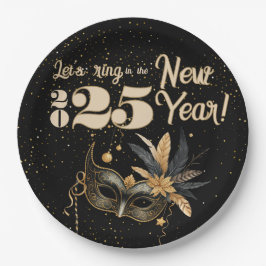 新年を祝おうグラマラスなブラックパーティー ペーパープレート