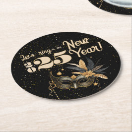 新年を祝おうグラマラスなブラックパーティー ラウンドペーパーコースター