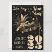 新年を祝おうグラマラスなブラックパーティー 招待状 (正面)