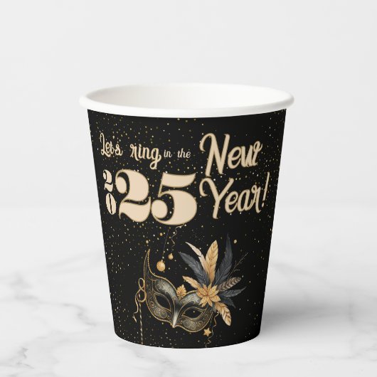 新年を祝おうグラマラスなブラックパーティー 紙コップ (正面)