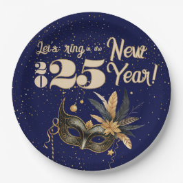 新年を祝おうグラマラスパーティーブルー ペーパープレート