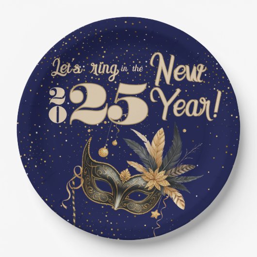 新年を祝おうグラマラスパーティーブルー ペーパープレート (正面)