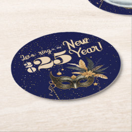 新年を祝おうグラマラスパーティーブルー ラウンドペーパーコースター