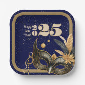 新年を祝おうパーティーグラマラスなブルーとブラック ペーパープレート (正面)