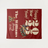 新年を祝おうパーティーグラマラス赤 タペストリー (正面(横))