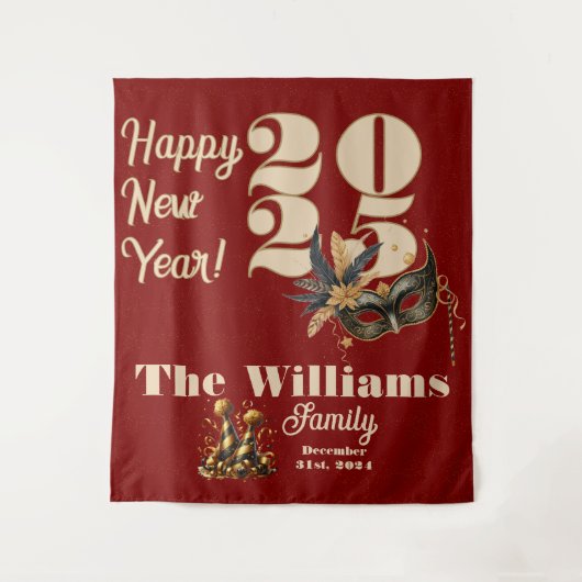 新年を祝おうパーティーグラマラス赤 タペストリー (正面)