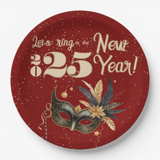 新年を祝おうパーティーグラマラス赤 ペーパープレート (正面)