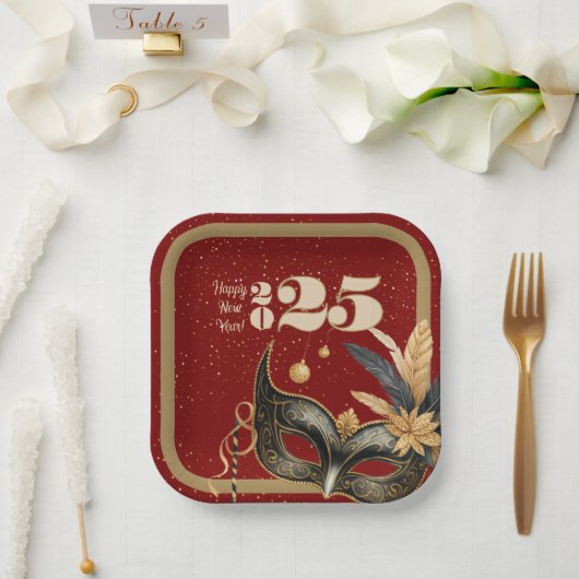 新年を祝おうパーティーグラマラス赤 ペーパープレート (ウェディング)