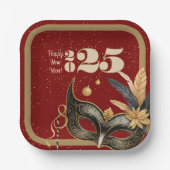 新年を祝おうパーティーグラマラス赤 ペーパープレート (正面)