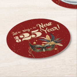 新年を祝おうパーティーグラマラス赤 ラウンドペーパーコースター