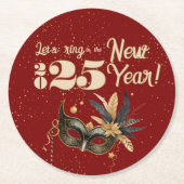 新年を祝おうパーティーグラマラス赤 ラウンドペーパーコースター (正面)