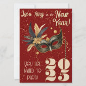 新年を祝おうパーティーグラマラス赤 招待状 (正面)