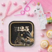 新年を祝おうパーティーグラマラス黒 ペーパープレート (パーティー)