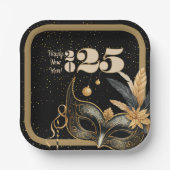 新年を祝おうパーティーグラマラス黒 ペーパープレート (正面)