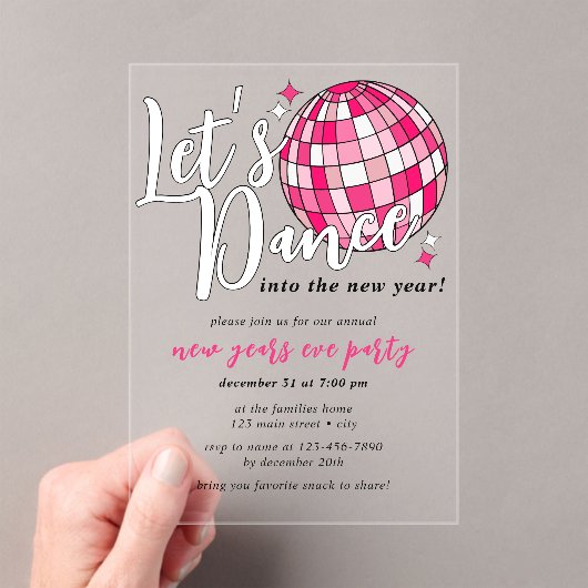 新年を踊ろうピンクディスコボールレトロ アクリル招待状 (インサイチュ (ポータブル))
